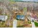 Aerial view of a one-story home showcasing its roof, spacious yard, and surrounding neighborhood at 6208 Silver Spring Ct, Willow Springs, NC 27592