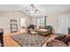 Bright living room featuring vaulted ceiling, stylish rug, comfortable seating, and natural light at 6208 Silver Spring Ct, Willow Springs, NC 27592