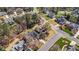 Birds eye view of a neighborhood with houses and winding streets on a sunny day at 749 Hadrian Dr, Garner, NC 27529