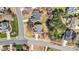 Aerial shot of a house in a lush, green neighborhood with mature trees providing ample shade at 749 Hadrian Dr, Garner, NC 27529