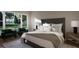 Calm main bedroom featuring large windows, plush bedding, and stylish decor at 95 Cherry Bark Dr, Youngsville, NC 27596