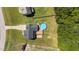 The aerial view shows a stunning pool in the private backyard at 112 Roping Horn Way, Willow Springs, NC 27592
