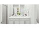 Modern bathroom with double sinks, sleek white vanity, and neutral tones at 1169 Abbott St, Mebane, NC 27302