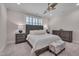 Bedroom with neutral walls, carpet floors, ceiling fan, and window with shutter at 129 Cofield Cir, Durham, NC 27707
