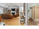 Living room with access to a bathroom with a tiled shower at 1300 Marshall Farm St, Wake Forest, NC 27587