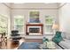 Cozy living room with fireplace, comfortable seating, and bright windows at 407A Hillsborough St, Chapel Hill, NC 27514