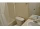 Full bathroom with tub shower combo, toilet, and single sink vanity at 4425 Moss Garden Path, Raleigh, NC 27616