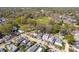 Lovely aerial view of the neighborhood homes and streets with a nearby park in the background at 620 Wills Forest St, Raleigh, NC 27605