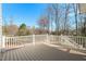 Outdoor deck with white railings offering views of the surrounding landscape at 7950 Country Knoll Rd, Bahama, NC 27503