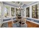 Cozy eat-in kitchen with a wood table surrounded by large windows, providing ample natural light and serene views at 100 Lochberry Ln, Cary, NC 27518