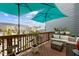 A spacious deck has patio furniture and two blue umbrellas at 1094 Ambergate Sta, Apex, NC 27502