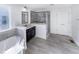 Modern bathroom showcasing sleek vanity, glass-enclosed shower, and tiled flooring at 1301 Elliott Ridge Ln, Morrisville, NC 27560