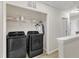 Convenient upstairs laundry area equipped with a modern Samsung washer and dryer at 1304 Cozart St # 258, Durham, NC 27704