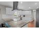 Modern kitchen with white cabinets, granite countertops, stainless steel appliances and a stylish backsplash at 1965 Wedgewood Dr, Sanford, NC 27332