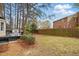 Well-maintained backyard featuring a privacy fence, mature trees, and a wooden deck with seating at 204 Arnold Ln, Fuquay Varina, NC 27526