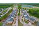 Aerial view of neighborhood featuring townhomes, parking, and community amenities at 240 Swann Trl, Clayton, NC 27527
