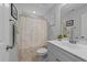 Bathroom features a single vanity and a shower-tub combination with a patterned curtain at 25 S Treeline Dr, Spring Hope, NC 27882