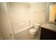 Well-maintained bathroom featuring a tub-shower, neutral tones, vanity, and modern fixtures at 30 Golden Poppy Ln, Youngsville, NC 27596
