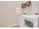 Laundry room equipped with a modern, front-load washer and dryer, and wire shelving at 715 White Oak Pond Rd, Apex, NC 27523
