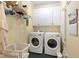 Functional laundry room equipped with modern washer and dryer units and ample storage at 805 Lee St, Gibsonville, NC 27249