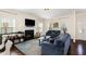 Bright living room showcasing a fireplace, two blue sofas, and ample natural light at 110 White Burley Ct, Durham, NC 27703