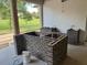 A spacious outdoor kitchen area featuring brick construction, perfect for entertaining and enjoying outdoor meals at 1216 Barcroft Pl, Raleigh, NC 27615