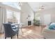 Bright and airy living area with vaulted ceilings, fireplace, and views of the fenced backyard at 200 Adefield Ln, Holly Springs, NC 27540