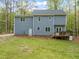 Back exterior view of the home, featuring a fenced yard, back deck and gray siding at 2032 Stoneglen Ln, Raleigh, NC 27603
