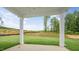 Covered patio with a scenic view of the landscaped backyard at 213 Umstead St, Sanford, NC 27330