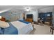 Cozy bedroom features blue walls, a ceiling fan and an air conditioning unit at 2563 Millbrook Dr, Haw River, NC 27258