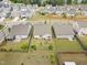 An aerial view of a well-planned neighborhood features manicured lawns, tree-lined streets, and inviting outdoor spaces at 4102 Catfish Way, Durham, NC 27703