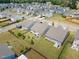 Aerial image showcasing a neighborhood with manicured lawns, fenced yards, and a mix of cozy homes in a Gathering-friendly setting at 4102 Catfish Way, Durham, NC 27703
