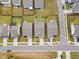 Aerial view highlights a neatly planned neighborhood with well-maintained backyards, green spaces, and paved roads at 4102 Catfish Way, Durham, NC 27703
