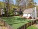 Expansive backyard with artificial turf, brick patio, and a wooden fence for privacy and recreation at 4724 Worchester Pl, Raleigh, NC 27604