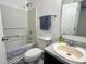 Cozy bathroom features a shower-tub combo and ample counter space at 4907 Hollenden Dr # 105, Raleigh, NC 27616