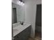 A contemporary bathroom with dual sinks, gray cabinetry, and modern fixtures at 5710 Russell Rd, Durham, NC 27712