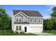 Charming two-story home with a mix of vertical and horizontal siding, complemented by lush landscaping at 766 Old Station Pointe, Angier, NC 27501