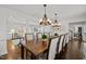 Elegant dining area with a large table, chandelier lighting, and an open view to the living space at 8000 N Bridgewater Ct, Raleigh, NC 27615