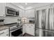 Modern kitchen features stainless steel appliances, granite countertops, and white cabinets at 8000 N Bridgewater Ct, Raleigh, NC 27615