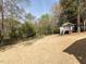 Fenced-in backyard with lawn, mature trees, and a charming playhouse for children at 921 Marshall Farm St, Wake Forest, NC 27587