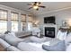 Cozy living room with a fireplace, comfortable seating, and plenty of natural light at 921 Marshall Farm St, Wake Forest, NC 27587