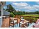 Inviting deck with seating overlooking a large grassy yard with mature trees at 108 Birdie Ct, Rocky Mount, NC 27804