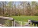 View from deck showing the lush back yard with mature trees at 1204 Croydon Glen Ct, Cary, NC 27519