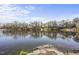 Calm lake surrounded by houses and trees on a bright day with scattered clouds, close up at 155 Chimney Rise Dr, Cary, NC 27511
