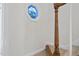 Bright staircase featuring a stained glass window and wood banister at 155 Chimney Rise Dr, Cary, NC 27511