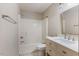 Bathroom featuring tub/shower, vanity with sink and chrome fixtures at 227 Coley Farm Rd, Fuquay Varina, NC 27526
