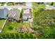 Aerial view showcasing the property's layout, including backyard patio area and surrounding neighborhood at 524 Beckwith Ave, Clayton, NC 27527