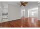 Open living room area features hardwood floors, recessed lighting, and open access to the kitchen at 6719 Falconbridge Rd, Chapel Hill, NC 27517