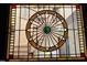 Close-up of the stained-glass front door, highlighting its intricate design and unique details at 8508 Kayenta Ct, Wake Forest, NC 27587