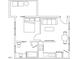 Efficient floorplan showcases the layout with kitchen, bathroom, living, and bedroom spaces at 110 Bellamy Ln # 202, Chapel Hill, NC 27516